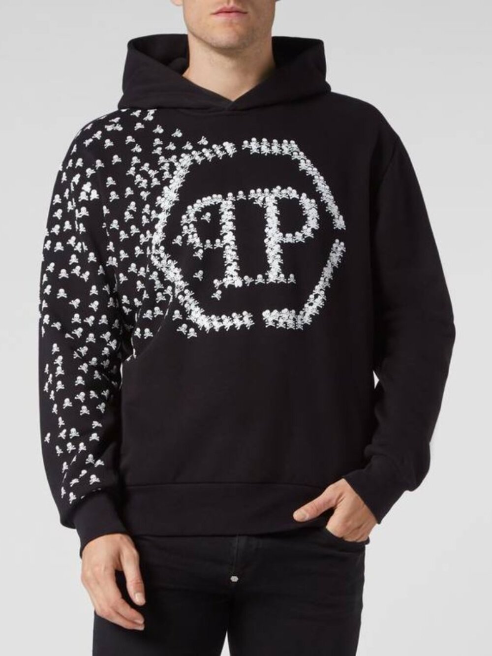 NEW PHILIPP PLEIN Mens Hoodie Sweatshirt Skull & Bones Black